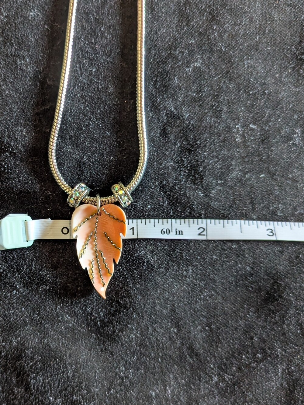 Leaf Pendant Necklace and Earrings Set Peach and Gold Silver Fall Autumn Jewelry - Picture 8 of 8